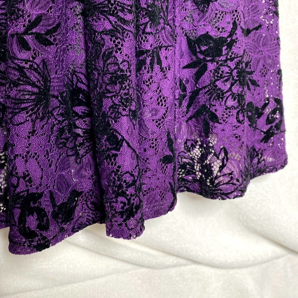 Danny & Nicole Floral Lace Velvet Fit & Flare Dress Purple Black Halloween 8 - Picture 9 of 15
